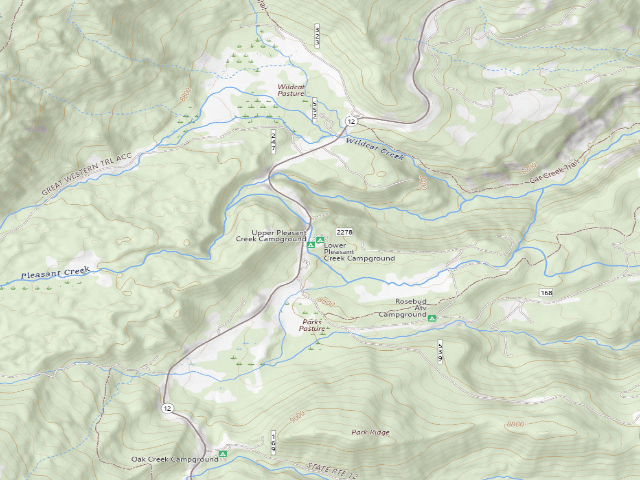 USGS topographic map of Lower Pleasant Creek Campground