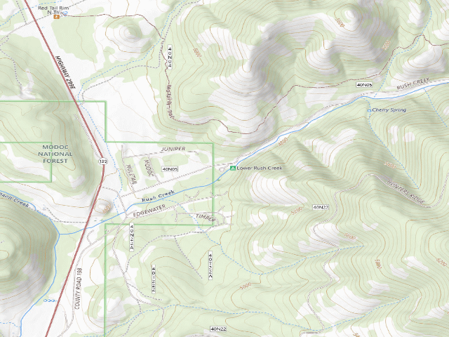 USGS topographic map of Lower Rush Creek Campground