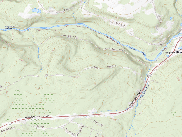 USGS topographic map of Loyalsock State Forest roadside campsite 030