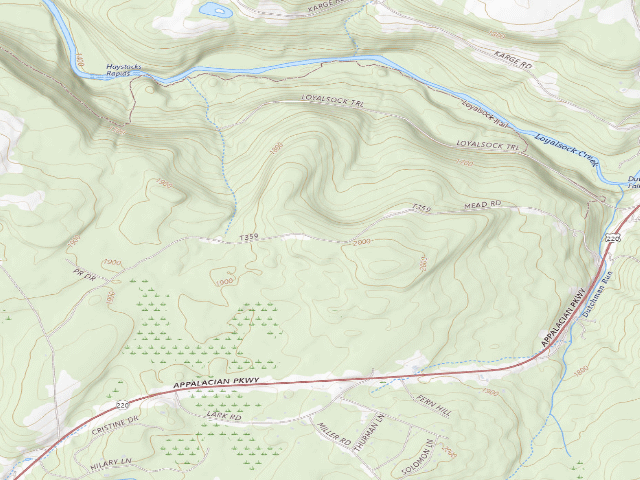 USGS topographic map of Loyalsock State Forest roadside campsite 040