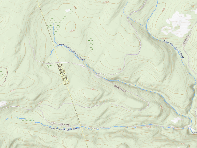 USGS topographic map of Loyalsock State Forest roadside campsite 480