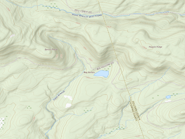 USGS topographic map of Loyalsock State Forest roadside campsite 496