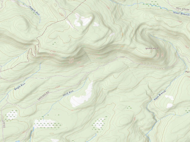 USGS topographic map of Loyalsock State Forest roadside campsite 498
