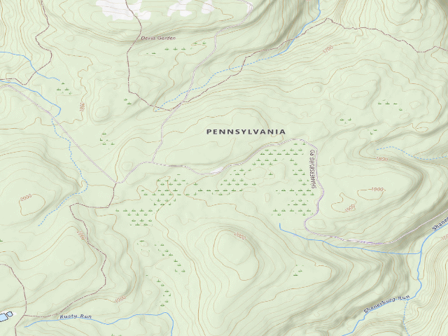USGS topographic map of Loyalsock State Forest roadside campsite 657