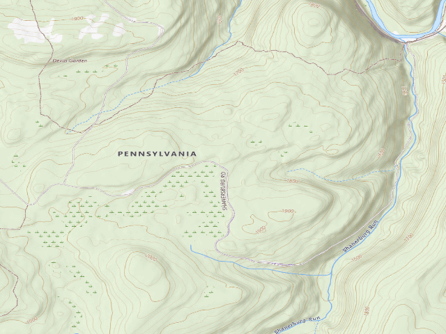 USGS topographic map of Loyalsock State Forest roadside campsite 671