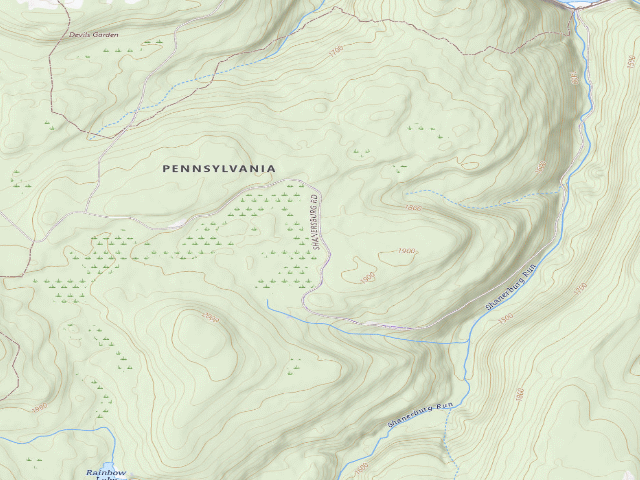 USGS topographic map of Loyalsock State Forest roadside campsite 680