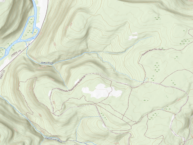 USGS topographic map of Loyalsock State Forest roadside campsite 780