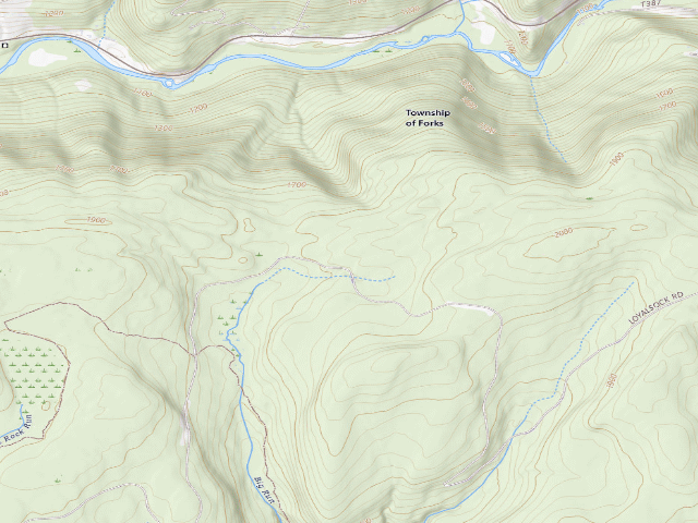 USGS topographic map of Loyalsock State Forest roadside campsite 958