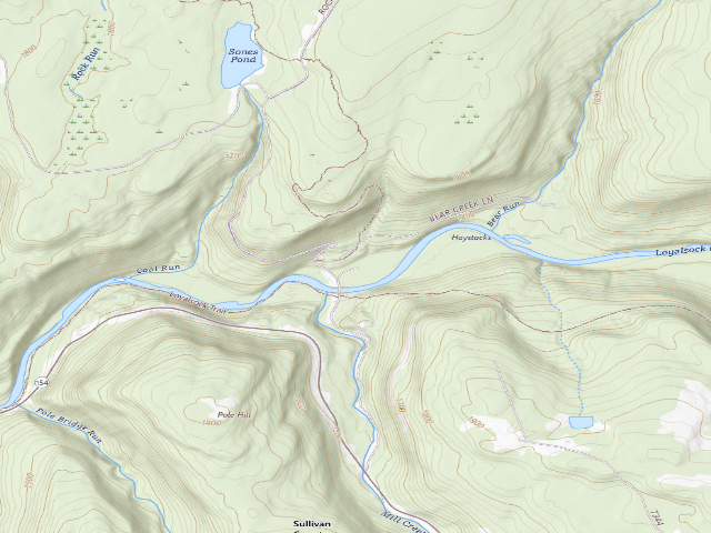 USGS topographic map of Loyalsock State Forest roadside campsite 961