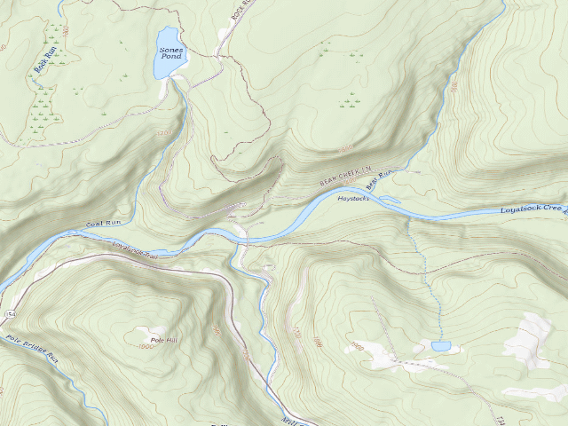 USGS topographic map of Loyalsock State Forest roadside campsite 981 (Jakersville CCC Camp)
