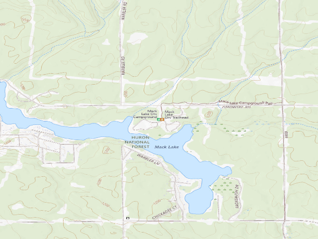USGS topographic map of Mack Lake Orv Campground