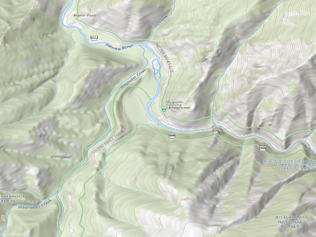 USGS topographic map of Magruder Crossing Campground