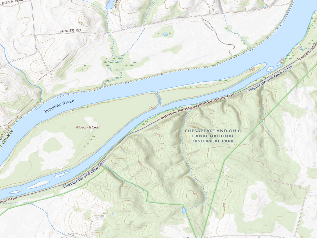 USGS topographic map of Marble Quarry hiker-biker campsite (C&O Canal towpath mile 38.2)