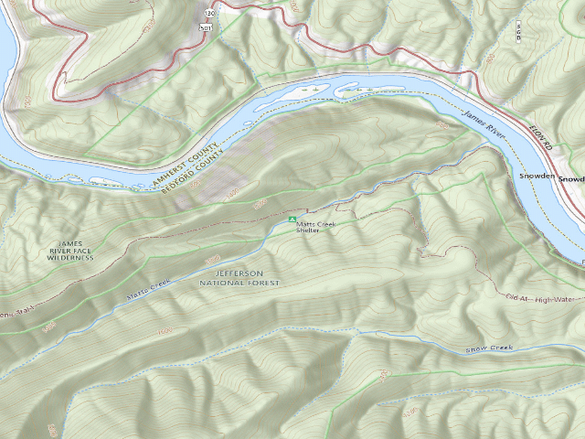 USGS topographic map of Matts Creek A.T. Shelter