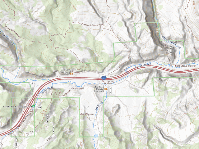 USGS topographic map of Max Reid (Paiute) Trailhead
