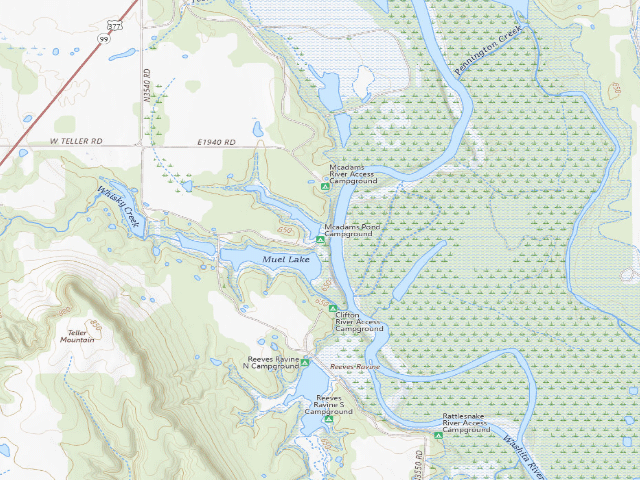 USGS topographic map of Mcadams pond camping (Tishomingo WMU)