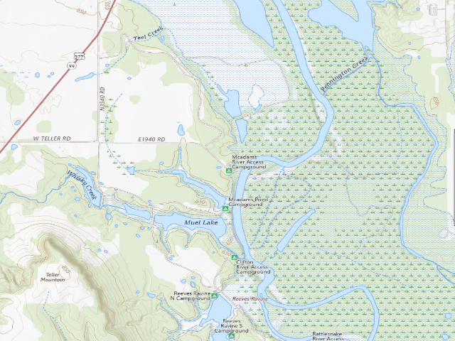 USGS topographic map of Mcadams River camping (Tishomingo WMU)