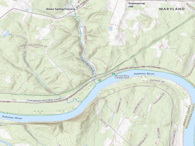 USGS topographic map of McCoys Ferry Campground (C&O Canal NHP, towpath mile 110.4)