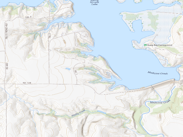 USGS topographic map of Medicine Creek SRA