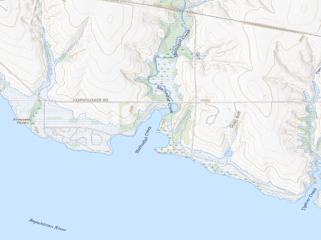 USGS topographic map of Methodist Cove Park (Harlan County Lake)