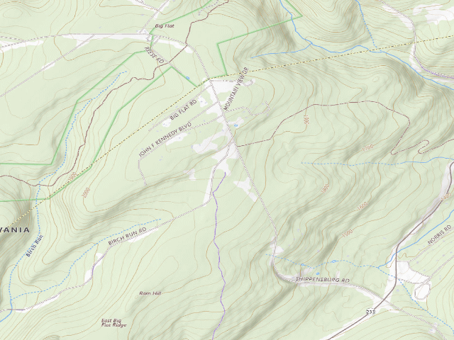 USGS topographic map of Michaux State Forest roadside campsite 001A (Big Flat Parking Area)