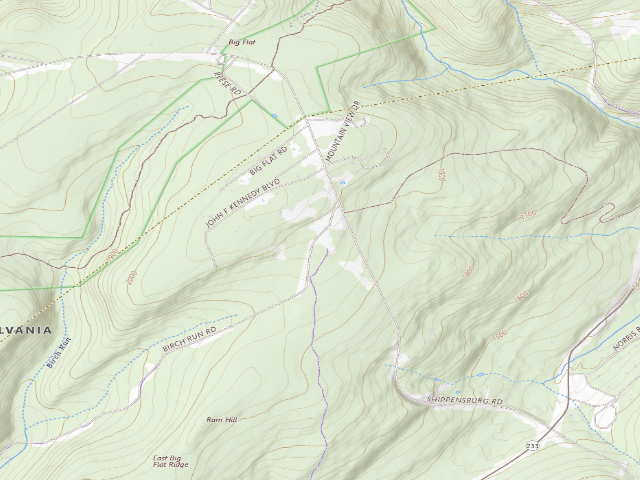 USGS topographic map of Michaux State Forest roadside campsite 001B (Big Flat Parking Area)