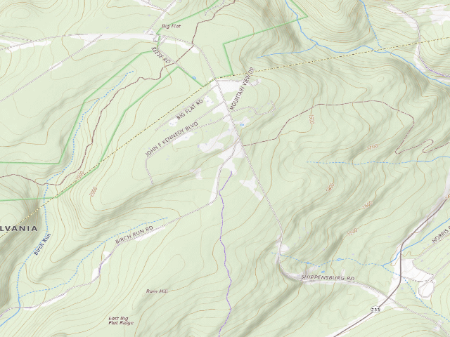 USGS topographic map of Michaux State Forest roadside campsite 001D (Big Flat Parking Area)