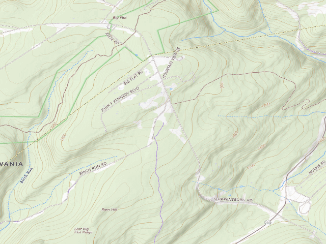 USGS topographic map of Michaux State Forest roadside campsite 001I (Big Flat Parking Area)