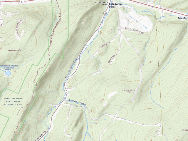 USGS topographic map of Michaux State Forest roadside campsite 016 Corls Road