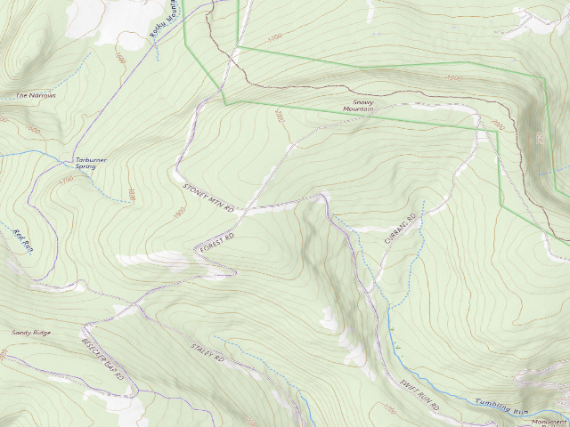 USGS topographic map of Michaux State Forest roadside campsite 019 Snowy Mountain
