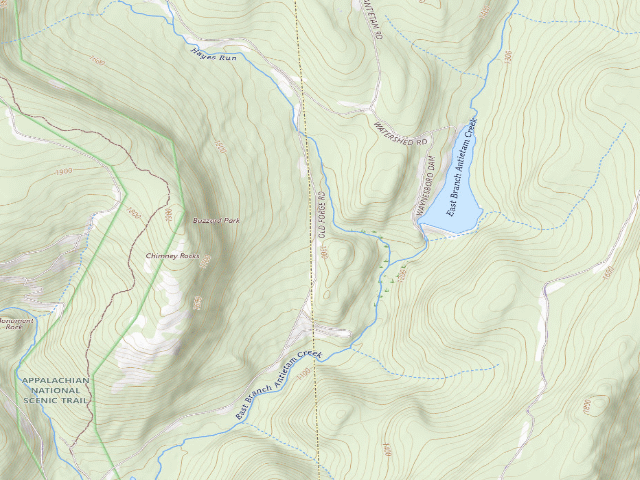 USGS topographic map of Michaux State Forest roadside campsite 022A (Peggy's Hill Parking Area)