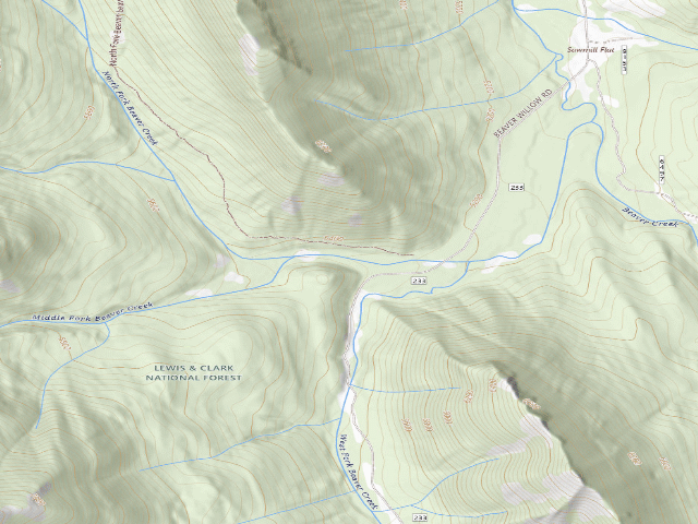 USGS topographic map of Middle Fk. Beaver Cr