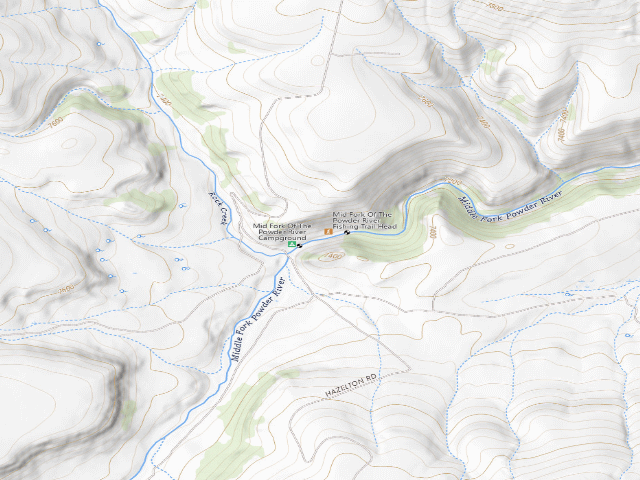 USGS topographic map of Middle Fork of the Powder River Campground