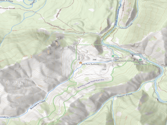 USGS topographic map of Middle Fork Transfer Camp & Trailhead