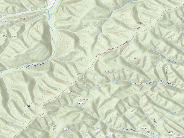 USGS topographic map of Middle Mountain Shelter