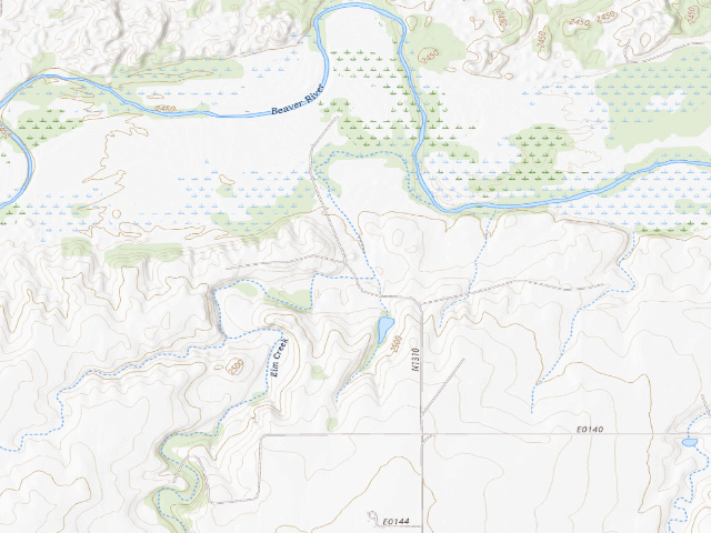 USGS topographic map of Middle Prairie Dog Camp (Beaver River WMA)