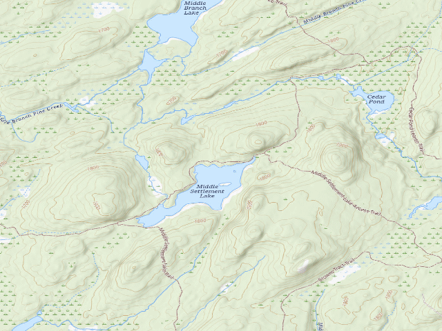 USGS topographic map of Middle Settlement Lake Designated Campsite [DEC #18825] (Ha-De-Ron-Dah Wilderness)