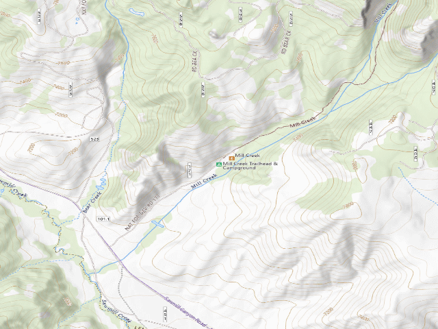 USGS topographic map of Mill Creek Trailhead & Campground