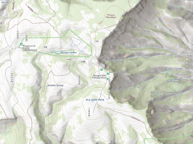 USGS topographic map of Mingus Mountain Campground