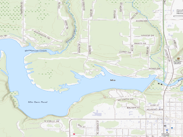 USGS topographic map of Mio Pond State Forest Campground and Group Camp