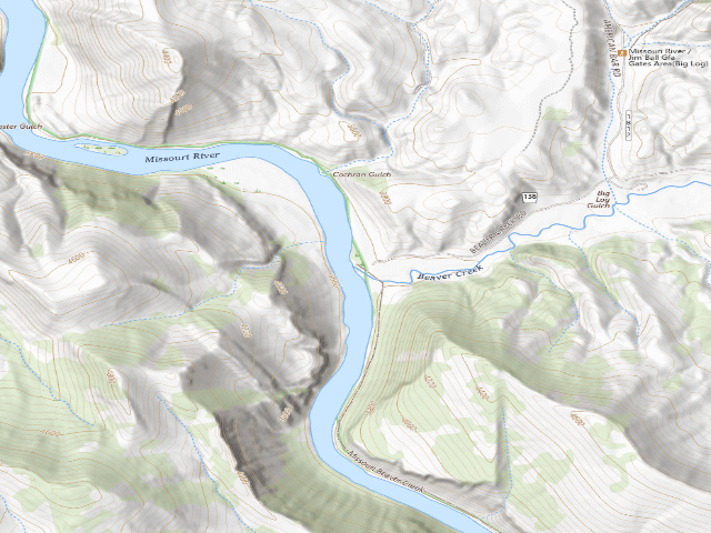 USGS topographic map of Missouri River/Jim Ball Gfa - Beaver Creek S Cua