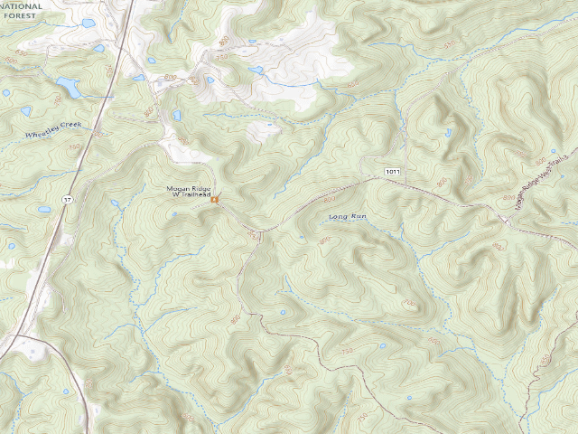 USGS topographic map of Mogan Ridge Roadside Dispersed Campsite 1 (Hoosier NF)