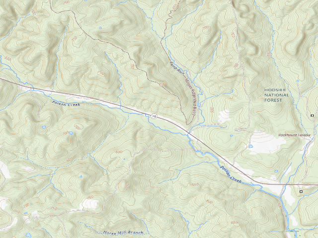 USGS topographic map of Mogan Ridge Roadside Dispersed Campsite 5 (Hoosier NF)