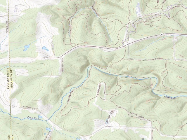 USGS topographic map of Mohican-Memorial State Forest - Park and Pack Campsite 1