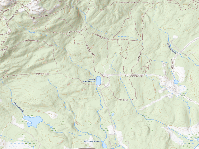 USGS topographic map of Monadnock State Park (HQ and Gilson Pond campgrounds)