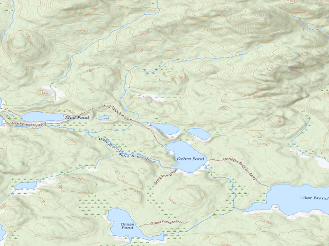 USGS topographic map of Monday Pond Campsite (Saint Regis Canoe Area)