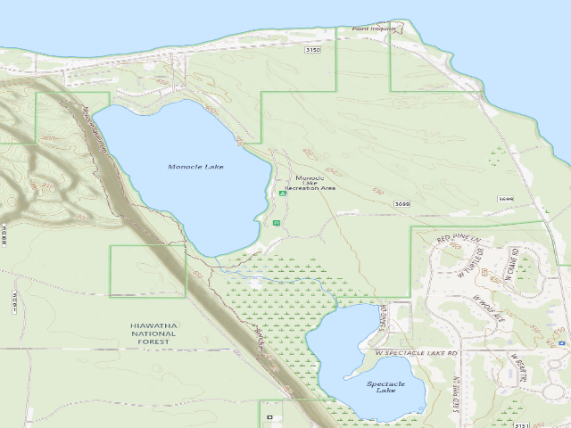 USGS topographic map of Monocle Lake Recreation Area