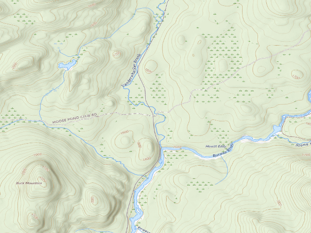 USGS topographic map of Moose Pond Rd Campsite #3 (Vanderwhacker Mountain Wild Forest)