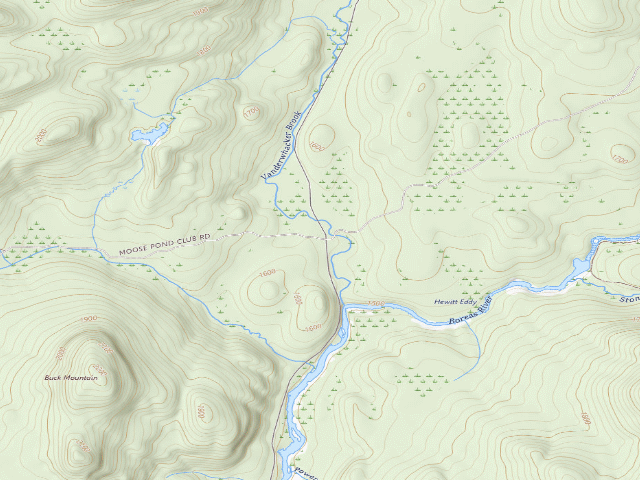 USGS topographic map of Moose Pond Rd Campsite #4 (Vanderwhacker Mountain Wild Forest)
