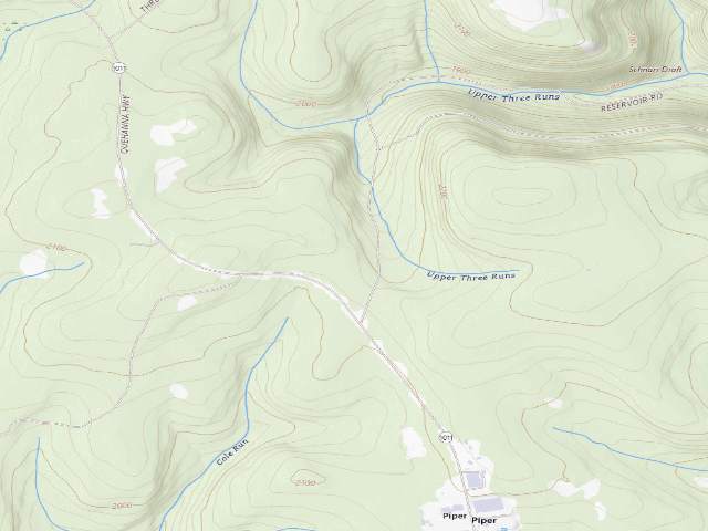 USGS topographic map of Moshannon State Forest roadside campsite Yellow Snake 005 (Quehanna Reservoir Rd Equestrian Camping)